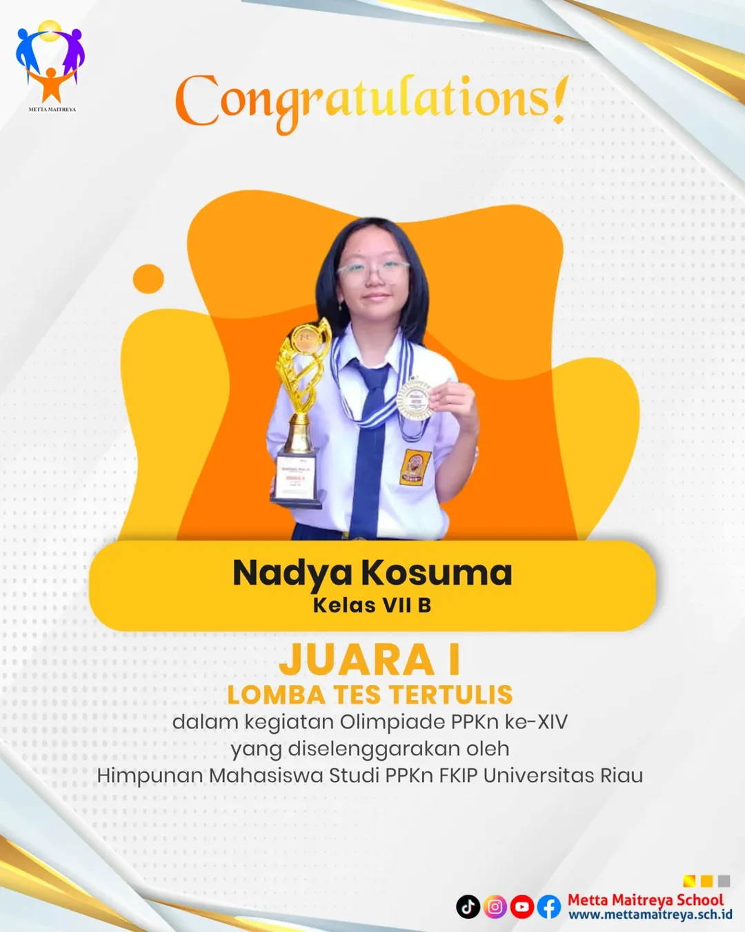 Prestasi Peserta Didik dalam Lomba Tes Tertulis dalam kegiatan Olimpiade PPKn Ke-XIV | SMP METTA MAITREYA